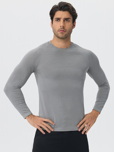 Camiseta Deportiva de Manga Larga para Hombre, Otoño Invierno, Sin Costuras, de Una Pieza, Malla 3D, Secado Rápido, Alta Elasticidad, Top de Fitness - Product Image 1