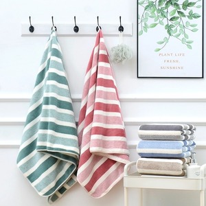Serviette de bain rayée en polaire corail, séchage rapide, rectangulaire, pour la plage, 300g 400g, rose, vert, bleu, marron, gris, lavable en machine - Product Image 2