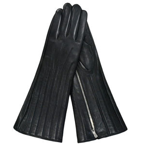 Guantes largos de cuero genuino para mujer, guantes con cremallera lateral, moda de invierno, guantes de uso diario - Product Image 3