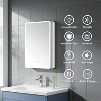 Moderno Gabinete de Baño con Espejo LED Rectangular, Pantalla Táctil, Bluetooth, Antivaho, IP54, Impermeable, de Aluminio y Vidrio, para Montar en la Pared