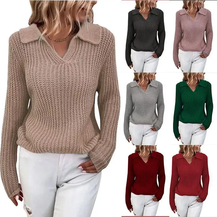 New Arrival Womens Fall Clothing V Neck Stripe Women's Sweaters Long Sleeve Knit Women Sweater 2024