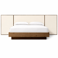 Lit plateforme en bois rustique style ferme avec tête de lit à panneaux larges pour chambre principale, villa, hôtel, complexe hôtelier, chambre d'hôtes, appartement