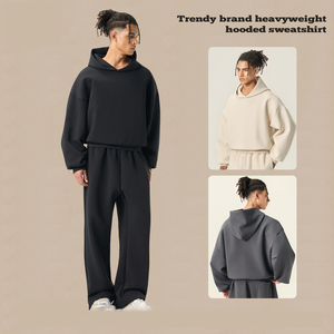 Conjunto de Sudadera con Capucha Estilo Holgado, Corto y Ancho, 350G, Conjunto Deportivo con Capucha, Estilo Americano Moderno, Fabricante de Sudaderas Personalizadas - Product Image 2