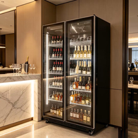 Nouveau style de congélateur à vin à base basse 3 portes, vitrine commerciale verticale, réfrigérateur de présentation à porte vitrée