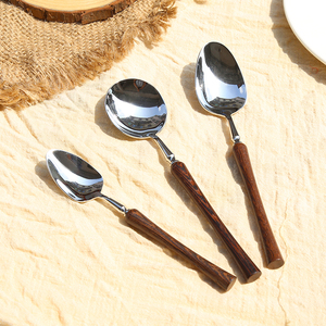 Tay Cầm Bằng Gỗ Dao Kéo Thiết Lập 304 Dĩa Dao Thìa Tay Cầm Bằng Gỗ Cho Cánh Gà Đồ Ăn Cho Nhà Hàng - Product Image 3