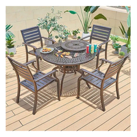 Table ronde italienne en fonte d'extérieur pour barbecue, mobilier de patio, table à manger en aluminium avec 4 chaises
