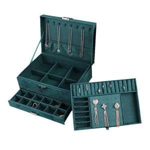 Caja de Joyería de Gamuza Verde Oscuro con Logotipo Personalizado, Gran Capacidad, para Collares y Anillos, Estilo Cajón, en Oferta - Product Image 5