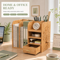 Organizador de Escritorio de Bambú de Marca Propia con Múltiples Compartimentos para Archivos, Bolígrafos y Artículos de Papelería, para el Hogar, la Oficina o el Estudio