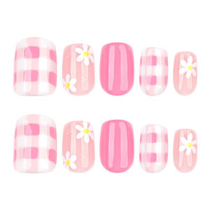 Venta al por mayor de alta calidad blanco fresco pequeña Margarita puntas de <span class=keywords><strong>uñas</strong></span> cuadradas cortas extensiones de <span class=keywords><strong>uñas</strong></span> portátiles populares embalaje personalizado - Product Image 5