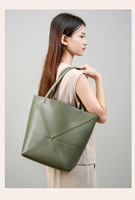 Sac fourre-tout haut de gamme en cuir véritable, grande capacité, à bandoulière, pliable, avec dessus ouvert, en polyester, motif géométrique déformable