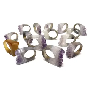 Grosir Batu Alam Amethyst Druzy Cincin Agate Amethyst Rings