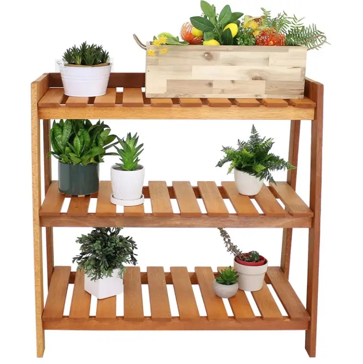 Wood garden stand Modern decoration with teak oil 3 level wooden standing plant stand