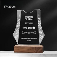 Trophée en cristal sur base en bois personnalisée, plaque de récompense en acrylique avec logo gravé, récompenses de reconnaissance haut de gamme pour les événements d'entreprise