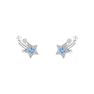 S925 New Zircon Five-pointed Sparkle Star Pendientes Delicado Diseño de temperatura de moda Blue Cubic Venta al por mayor Mujeres - Product Image 1