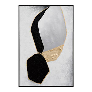 أشكال هندسية فنية جدارية مجردة بأشكال هندسية باللون الأسود والرمادي والذهبي مع لوحات مناظر طبيعية بحافة سوداء - Product Image 3