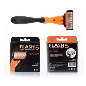 Paquete de cartucho de maquinilla de afeitar con cabezal pivotante de 5 cuchillas importado <span class=keywords><strong>FLASH</strong></span> con mango de goma <span class=keywords><strong>para</strong></span> afeitado facial - Product Image 1