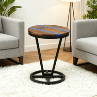 Maison naturelle petite table basse ronde en bois de noyer noir et résine époxy table d'appoint pour salon chambre chevet