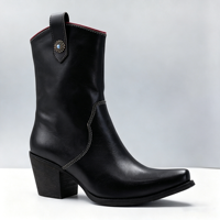 Sepatu Boots Kulit Wanita Model Western Vintage, Ujung Runcing, Hak Tinggi, Setengah Betis, Kasual Sehari-hari
