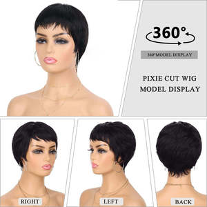 Perruque Pixie Européenne et Américaine avec Frange Oblique, <span class=keywords><strong>Courte</strong></span> et Volumineuse, Synthétique, pour Femmes Africaines, Prix de Gros - Product Image 2
