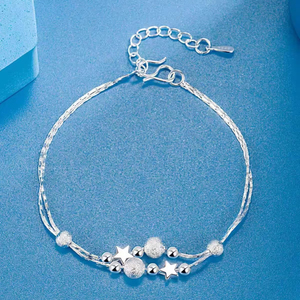 Bracciale a sfera in argento sterling 925 per donna, alla moda, coreano, regolabile, a doppio strato, con perline, gioiello con ciondolo per feste, idea regalo - Product Image 4