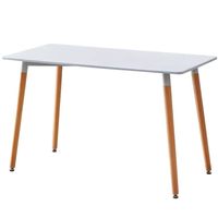 Table à manger rectangulaire blanche nordique simple, plateau lisse mat, pieds en bois massif, table de dîner pour restaurant, personnel, cantine