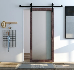 Porte de grange en bois blanc à 5 panneaux, version démontable, avec panneaux de verre dépoli - Product Image 6
