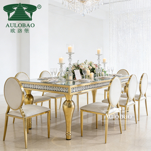 Hotel Hall Tempered Glass Top Stainless Steel Gold Wedding <b>Tables</b> With Crystal - Product Image 4