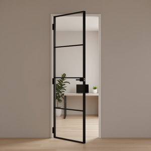 Porte intérieure noire à panneau fin en verre trempé et aluminium, 29,9x79,3 pouces, design minimaliste, pour maison et bureau - Product Image 2