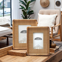 Style classique canne cadre Photo MDF canne manguier bois verre affichage bureau/mur tissage en bois Art rotin cadre Photo