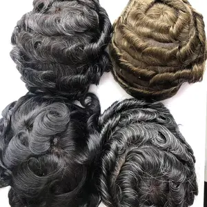 Grosir Wig renda Swiss dengan simpul kulit PU alami terlihat seperti 100% Hollywood Wig rambut manusia untuk pria