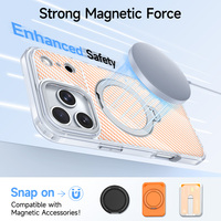 Étui en fibre de carbone texturé pour iPhone 18 17Air 16 15 Pro Max 360 °   Support magnétique à anneau avec cadre haute transparence anti-jaunissement