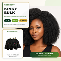 Extensions de cheveux synthétiques en vrac pour tresses, texture crépue, 14 pouces, 120g, 24 mèches, basse température, vente en gros