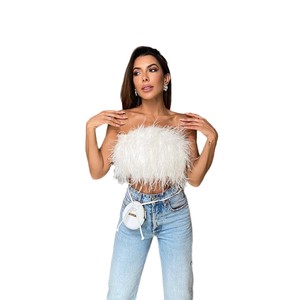 <span class=keywords><strong>Top</strong></span> bustier tendance Y2K en fausse plume pour femme, streetwear, sans manches, crop <span class=keywords><strong>top</strong></span> sexy, tenue de soirée, club de nuit, vêtements pour femme - Product Image 1
