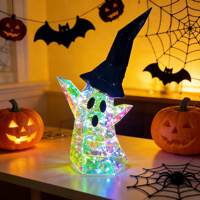 Lampu Hantu Halloween Prismatic Iridescent dengan Topi Penyihir 60 LED 8 Mode USB Dekorasi Meja Pesta Grosir Hadiah Acara Halloween