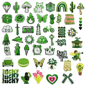 Parches Termoadhesivos Bordados con Diseños de Flores Verdes Frescas, Dibujos Animados, Corazones, Búhos, Tulipanes, Ángeles, Osos, Mariposas, Hongos, Cajas de Regalo y Helados - Product Image 1