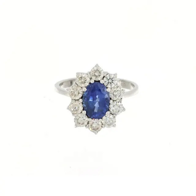 Trang Sức Sang Trọng Chất Lượng Cao Nhẫn Cụm Cổ Điển Với Sapphire Và Kim Cương Nhẫn 18KT Vàng Trắng Cho Nữ