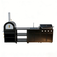 Cuisine extérieure de style européen pour barbecue, design modulaire écologique, charnières ignifuges, tiroir, panier, évier, robinet en acier inoxydable 304