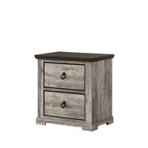 DB Contemporáneo Rústico Gris Acabado en dos tonos Mesita de noche Muebles de dormitorio de madera con dos cajones y tiradores de metal 1PC - Product Image 1
