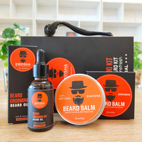 Ensemble d'huiles pour la barbe 100% naturelles, marque privée, 3 pièces, kit d'huile pour la croissance de la barbe avec dermaroller