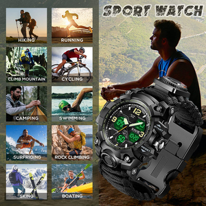 Đồng hồ sinh tồn chiến thuật analog đa chức năng hiển thị kép Logo tùy chỉnh ngoài trời đồng hồ sinh tồn Paracord - Product Image 6