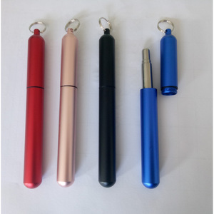 Juego de pajitas telescópicas de aleación de aluminio de 14 mm de diámetro, reutilizables, portátiles para viaje, con cepillo de limpieza y estuche de almacenamiento - Product Image 2