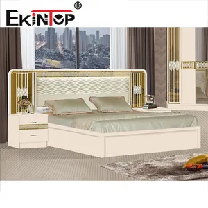 Ekintop-Conjunto de dormitorio de tamaño king, muebles de dormitorio elegantes con luz led