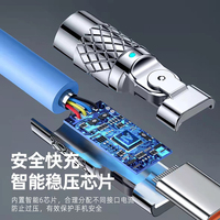 6A 120W 1m 180 degrés rotatif en alliage de zinc silicone liquide épais QC Charge rapide type c micro ip chargeur données câble usb