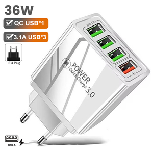Cargador <span class=keywords><strong>USB</strong></span> de Pared para Viajes con Enchufe EU/US/UK/AU/Argentina, para Teléfonos Móviles, Múltiples Puertos, 4 <span class=keywords><strong>USB</strong></span>, Carga Rápida, QC3.0 - Product Image 1
