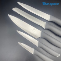 Ensemble de 5 couteaux de cuisine en acier inoxydable durables, avec manche antidérapant en TPR-PP, couteau de chef, couteau à pain, couteau utilitaire, couteau à éplucher, boîte cadeau