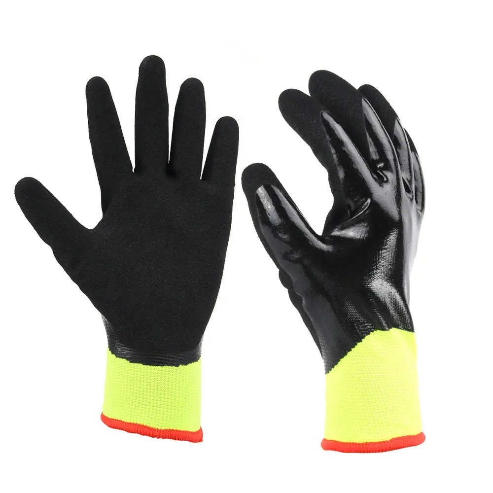 13 Máy đo Polyester tay bảo vệ Găng tay Nitrile Sandy tráng mùa đông làm việc găng tay an toàn