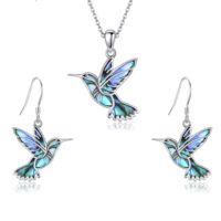 Ensemble de bijoux collier et boucles d'oreilles en argent sterling 925 avec coquille d'ormeau et colibri pour femmes