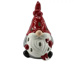 Decoração de natal, venda quente led iluminado cerâmica papai noel pai decoração interior gnome