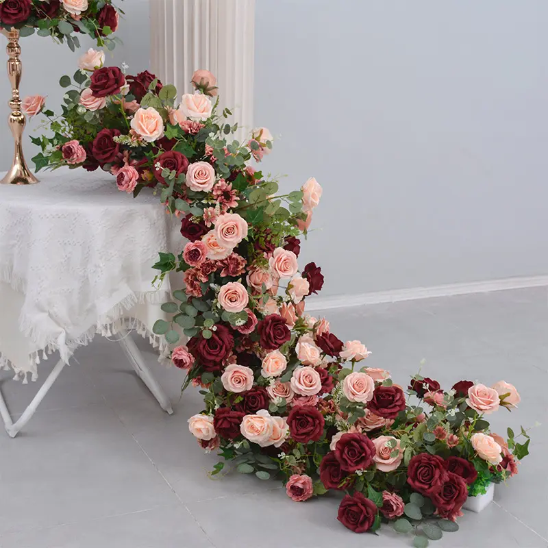 KE-FR024 gros fleur artificielle chemin de table de mariage floral allée coureurs rangées arrangement pour la décoration de mariage