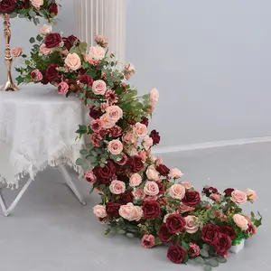 KE-FR024卸売造花ランナー結婚式のテーブル花通路ランナー列配置結婚式の装飾